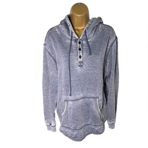 Truth by Republic Henley Hoodie Oversized Pullover Gray Stonewash M